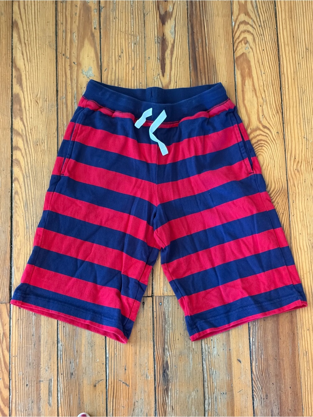 Hanna Andersson Red & Navy Striped Drawstring Athletic Shorts